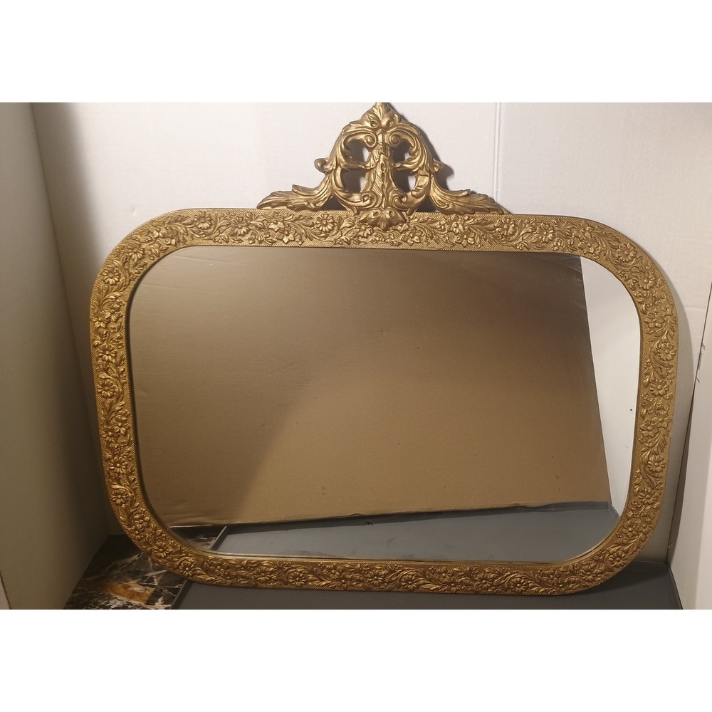 French Barbola Mirror Frame Large Gold Victorian Crested Gesso Wood Antique